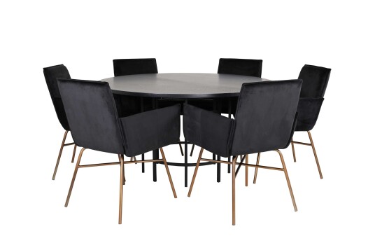 Venture Design Copenhagen & Petra spisegruppe Svart/svart 6 stoler & bord 140 cm