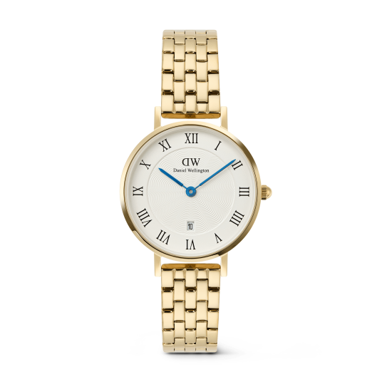 Daniel Wellington DW Watch Petite Roman Numerals Date 5 link Gold 28mm Daniel Wellington DW Watch Petite Roman Numerals Date 5 link Gold 28mm