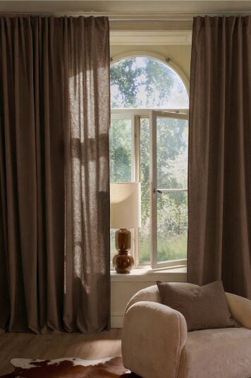 Ellos Home Gardin med multibånd Elly Wide i resirkulert halvlinne ekstra bred 1 pakning Brun