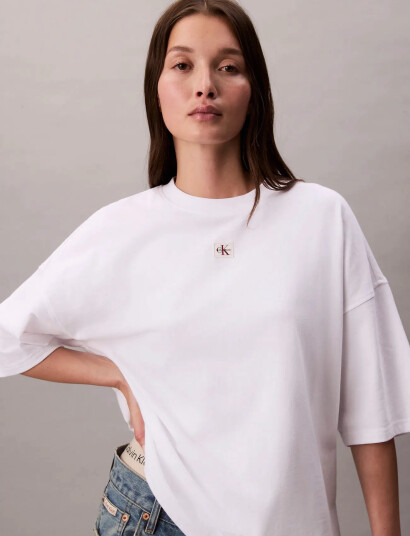 Calvin Klein Jeans Ss Woven Label Oversized Tee - White - XL
