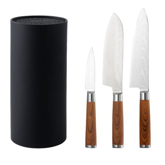 Sett med knivblokk og 3 kniver Yari