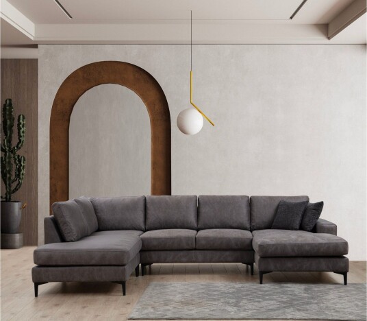 Svanabyn Sofa m. Divan og Sjeselong 4 seter   Antrasitt