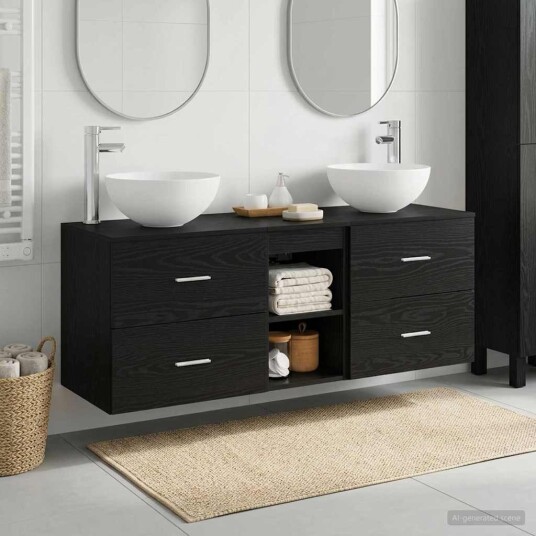 vidaXL Baderomsskapsett 3 stk. Svart eik 49,5 x 41 x 64,5 cm vidaXL Baderomsskapsett 3 stk. Svart eik 49,5 x 41 x 64,5 cm