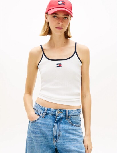 Tommy Jeans Tjw Slim Badge Strappy Top Cream L