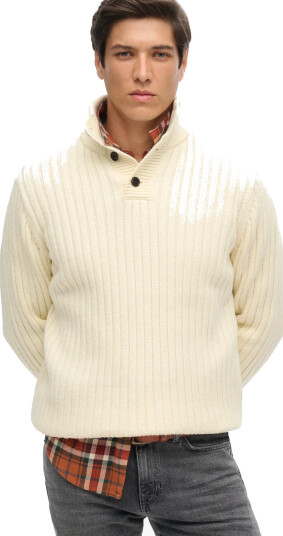 Superdry Vintage Ribbed Henley - Cream - XXL