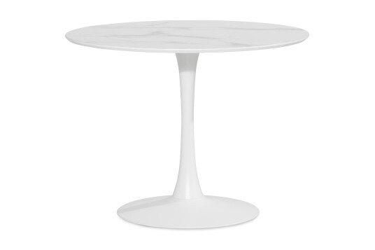Basic Home Severo Spisebord 100 cm Rundt hvit base + 4 stk Naira stol grå med svarte ben Hvit/Grå