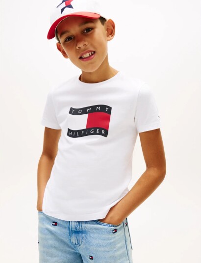 Tommy Hilfiger Wavy Flag T Shirt White 116 Tommy Hilfiger Wavy Flag T Shirt White 116