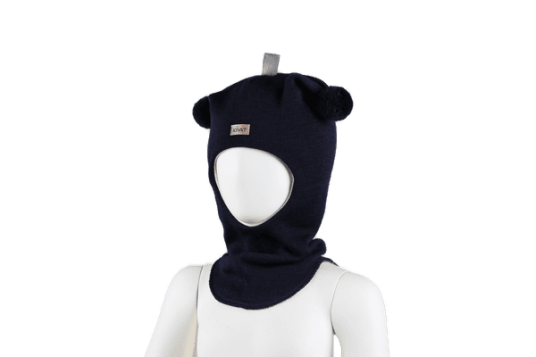Kivat ull balaclava med dusker  marineblå