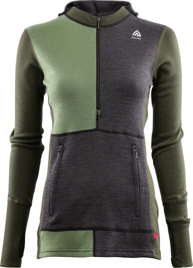 Aclima WarmWool Hoodsweater with Zip Woman Marengo/Olive Night/Dill Marengo / Olive Night / Dill L
