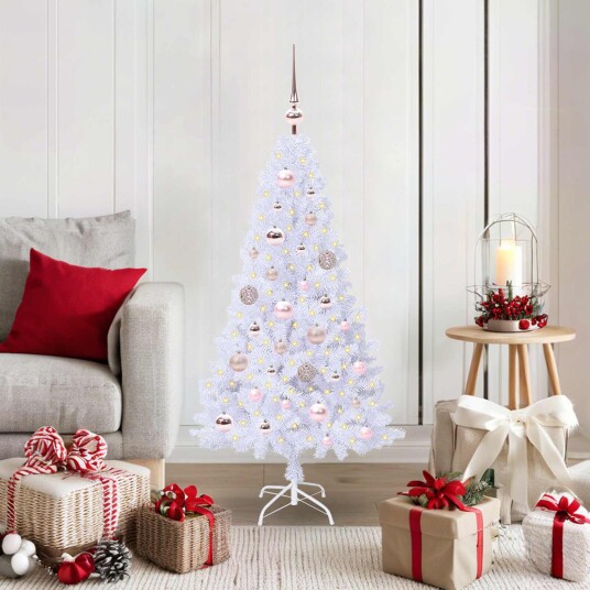  Kunstig juletre med 150 LED med stativ Hvit 120 cm PVC og stål