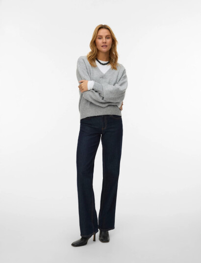 Vero Moda Vmboom Ls V-Neck Pullover Noos - Grey - M