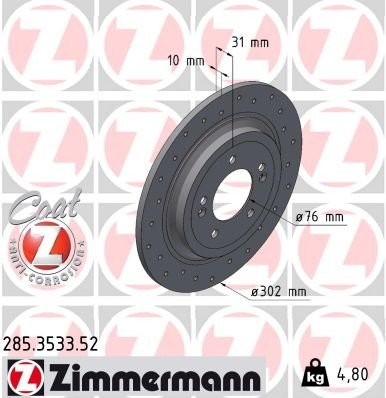 Bremseskive ZIMMERMANN 285.3533.52