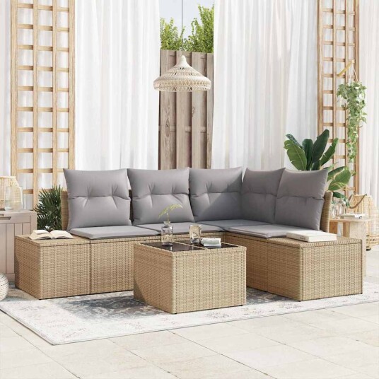 vidaXL Hagesofa Set med lagring Beige og lys grå polyrotting