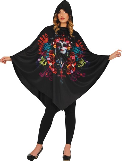 Fiestas Guirca Poncho med Hette Day of the Dead Large 88820