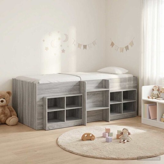 Loft Seng Ramme med Skap 3 pcs Grå Sonoma Konstruert tre