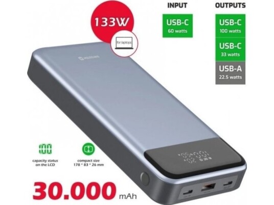 Swissten 30000 mAh Powerbank med høy kapasitet