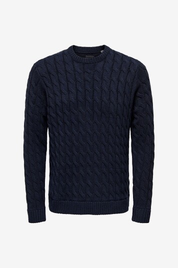 Only & Sons Pullover onsKicker Life Reg 3 Cable Crew Kni Blå Only & Sons Pullover onsKicker Life Reg 3 Cable Crew Kni Blå