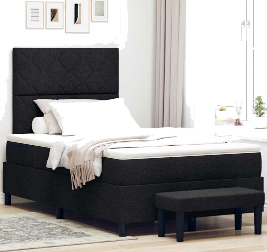 Box Spring Seng med Madrass & Benk Svart 120x190 cm Stoff