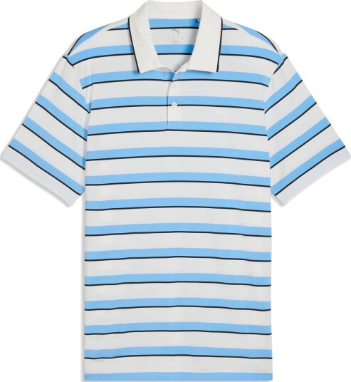 Puma Cloudspun Stripe Polo Golf pologenser herre Warm White Team Light Blue X Large