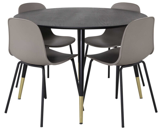 Venture Design Dipp & Arctic spisegruppe Svart/khaki 4 st stoler & bord 115 cm