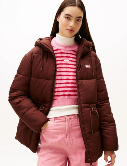 Tommy Jeans Tjw Hooded Midi Puffer Jacket - Burgundy - S Tommy Jeans Tjw Hooded Midi Puffer Jacket - Burgundy - S