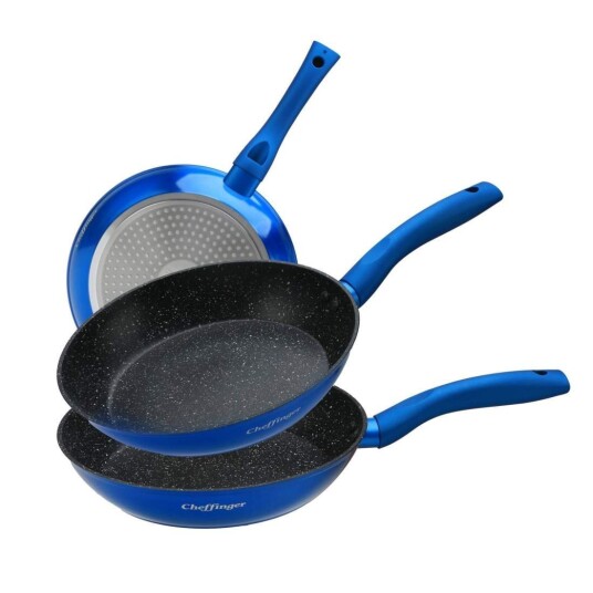 Northix Sett med stekepanner 3 stk non stick blå Northix Sett med stekepanner 3 stk non stick blå