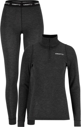 Craft Women"s Wool Merino Half Zip Set Black/melange, M