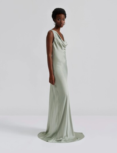 Malina Leah Cowl Neck Satin Maxi Dress Green XS Malina Leah Cowl Neck Satin Maxi Dress Green XS