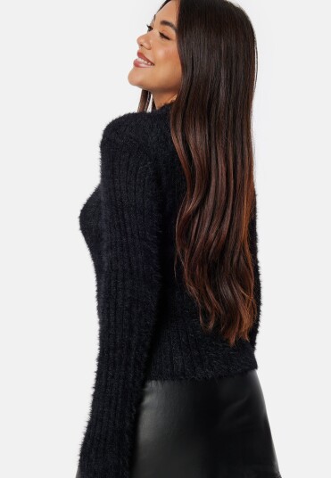 BUBBLEROOM Rib Knitted Zip Cardigan Black XL