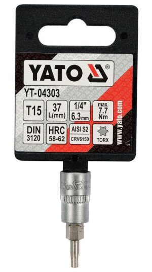 Yato 1/4" Torx T15 Pipenøkkelinnsats 37 mm i Krom-Vanadium Yato 1/4" Torx T15 Pipenøkkelinnsats 37 mm i Krom-Vanadium