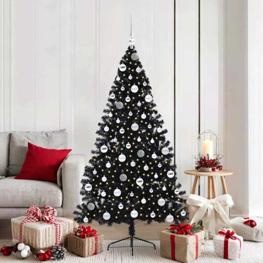 Kunstig Forhåndsopplyst Juletre med 300 LED Svart 180 cm PVC