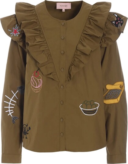 Hunkøn Nola Ruffle Shirt OLIVE L Hunkøn Nola Ruffle Shirt OLIVE L