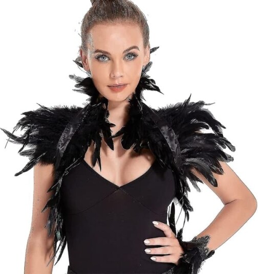 Halloween Gotisk Fjærkappe til Dame Svart