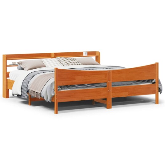  Sengeramme med hodegavl voksbrun 200x200 cm heltre furu 3307034