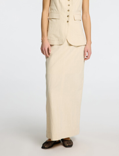 Selected Slfiluna Hw Ankle Slit Skirt B - Cream - 36
