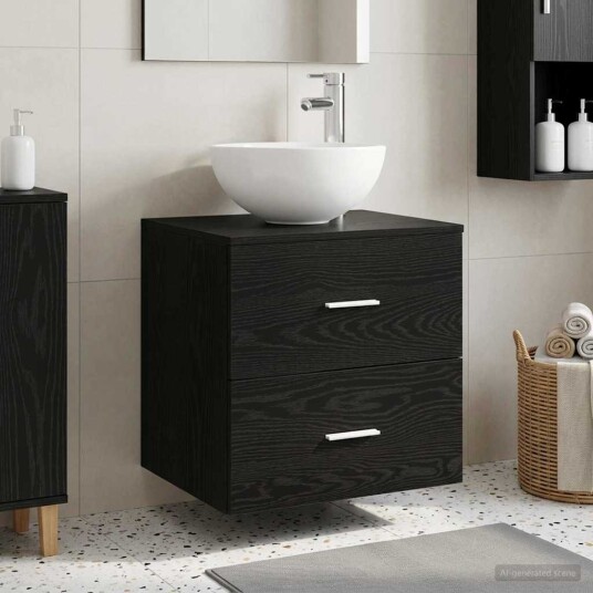 Vegghengt servant med skap Svart eik 49,5 x 35 x 63 cm