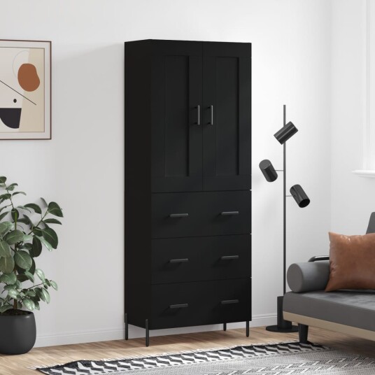 vidaXL Highboard svart 69,5x34x180 cm konstruert tre 8720845491765