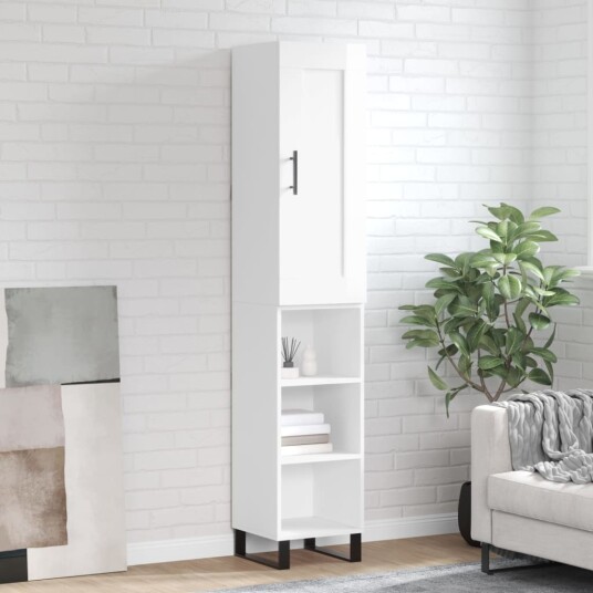 vidaXL Highboard høyglans hvit 34,5x34x180 cm konstruert tre 8720845497699