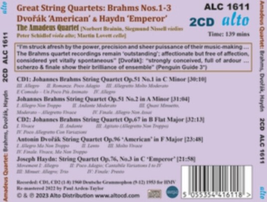 Brahms: String Quartets 13/Dvorák: 'american' Quartet/ CD