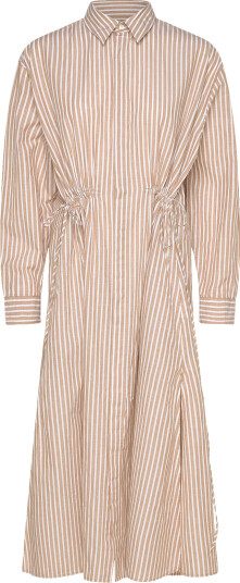 Polo Ralph Lauren Striped Cotton Linen Drawcord Shirtdress Beige 36