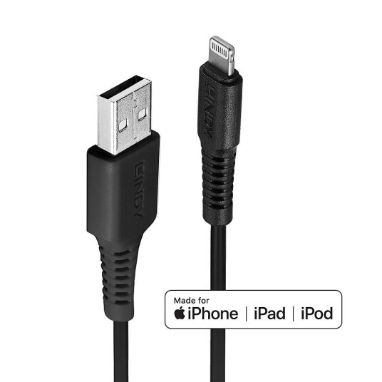 LINDY 31319 lightning cable 0.5 m Black Factory Sealed