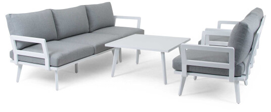 Brafab Villac sofagruppe Hvit med grå pute 3-seter sofa, 2 st gyngestol & bord