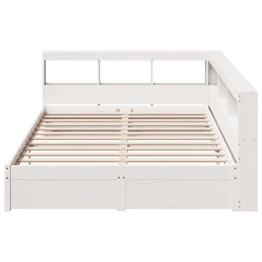 Seng med bokhylle uten madrass hvit 150x200 cm heltre furu