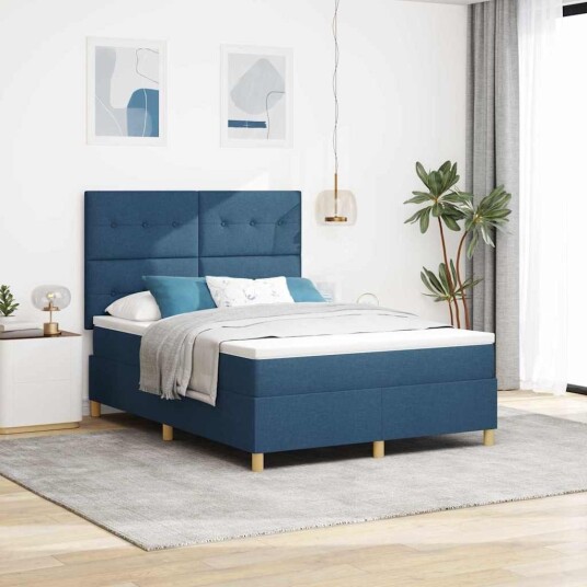  Box Spring Seng med Madrass Blå 160x200 cm Stoff