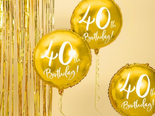 40th Birthday Rund Gullfarget Folieballong 45 cm