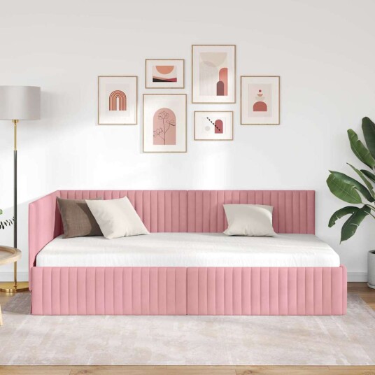 Hjørnesengramme med hodegjerde Rosa 100 cm x 200 cm Fløyel