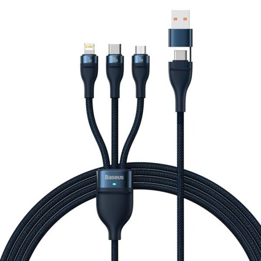 Baseus Flash Series 2 3-i-1 USB-kabel 100W 1.2m Blå