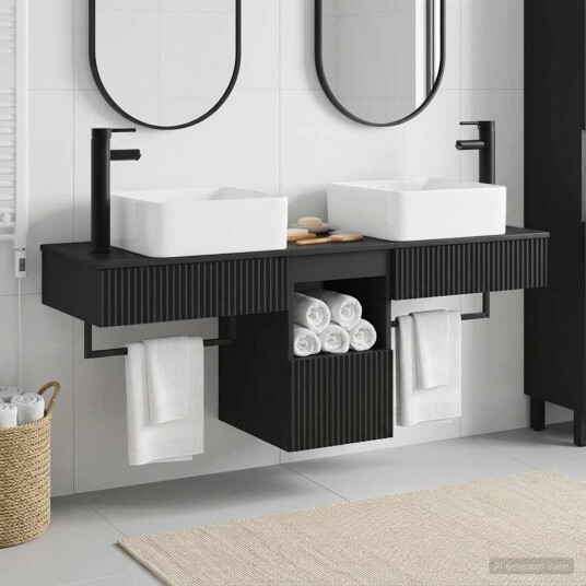 vidaXL Baderomsskapsett 3 stk. Svart 53 x 35 x 39 cm Konstruert tre