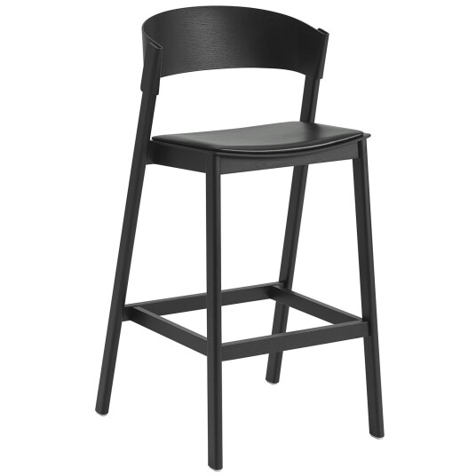 Muuto Cover Barstol med Ryggstøtte 75 cm Sort / Black Leather