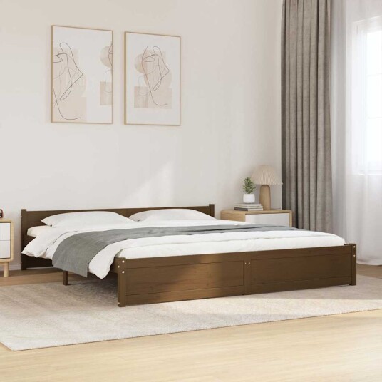 vidaXL Sengeramme honningbrun heltre 200x200 cm